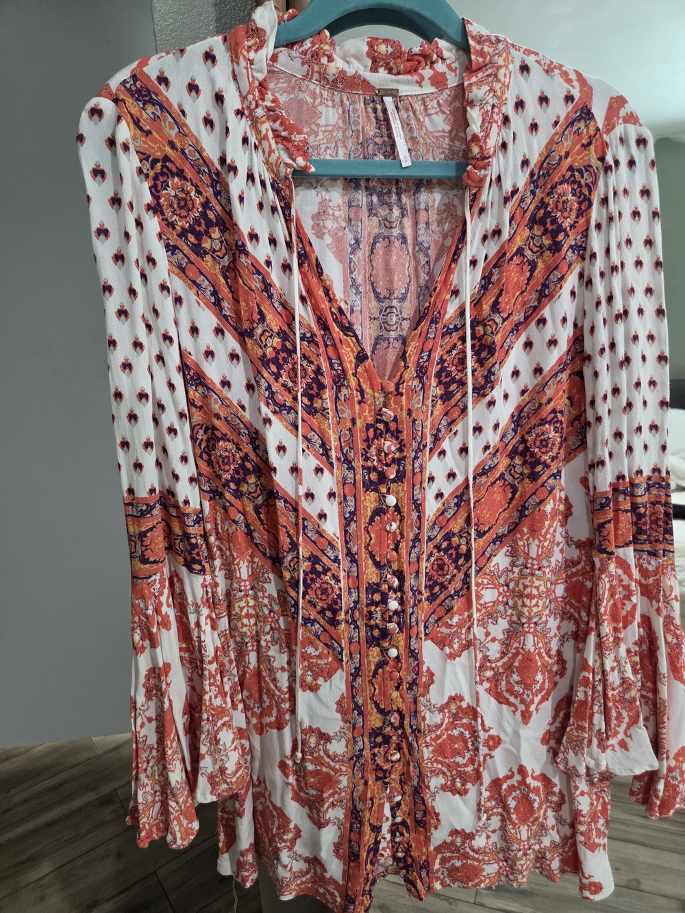 Free Pepple White Tunic with Orange and Navy Floral Print
